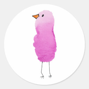 Redonda Pegatina de pájaro de acuarela rosa caprichosa