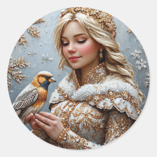 Redonda Pegatina de pájaro doncella de nieve Regalo de had