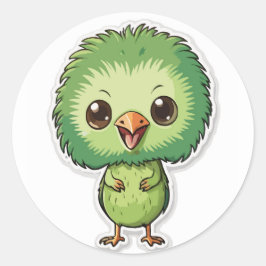 Redonda Pegatina de pájaros Fluffy Kiwi - Un icono cursi y