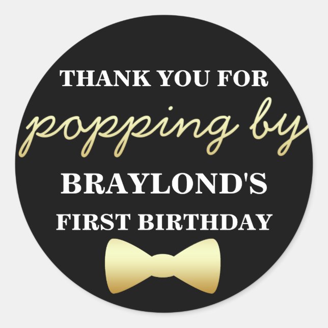 Redonda Pegatina de palomitas de maíz negro y dorado con c (Anverso)