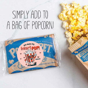 Redonda Pegatina de palomitas de maíz retro para San Valen
