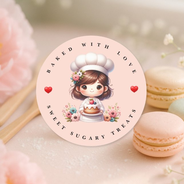 Redonda Pegatina de panadería moderna horneada con amor (Subido por el creador)