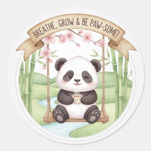 Redonda Pegatina de Panda Adorable (Anverso)