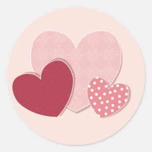 Redonda Pegatina de papel de corazones rosados