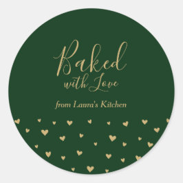 Redonda Pegatina de paquete Corazones Lindos Verdes Hornea
