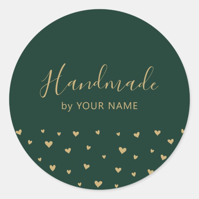 Redonda Pegatina de paquetes Green Simple Cute Hearts Hand (Anverso)