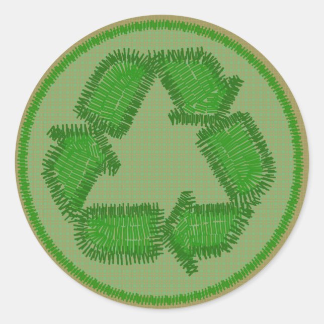 Redonda Pegatina de parches de reciclaje con título (Anverso)