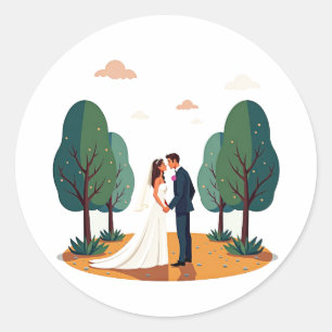 Redonda Pegatina de pareja Boda caprichoso