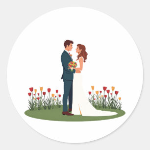 Redonda Pegatina de Pareja con Flores