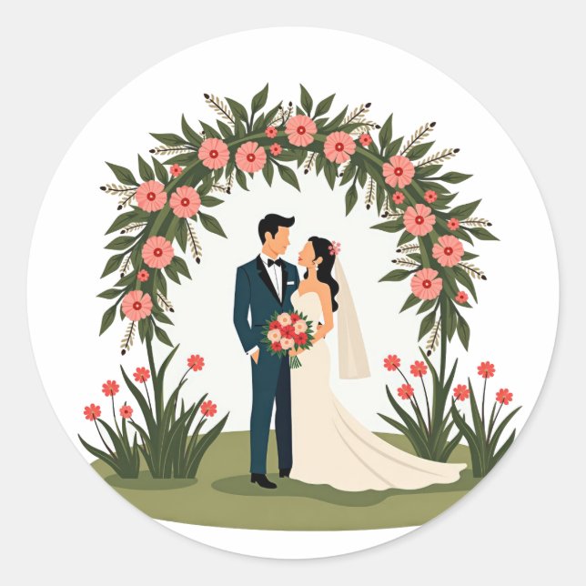 Redonda Pegatina de pareja de día de bodas (Anverso)