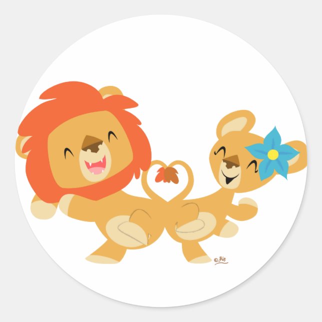 Redonda Pegatina de pareja de leones de San Valentín (Anverso)