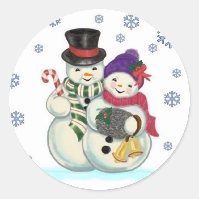 Redonda Pegatina de pareja Snowman (Anverso)