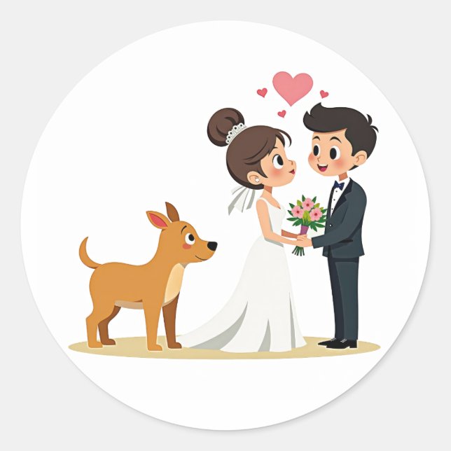 Redonda Pegatina de pareja y Boda de pipa (Anverso)