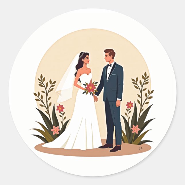 Redonda Pegatina de parejas Bodas clásicas (Anverso)