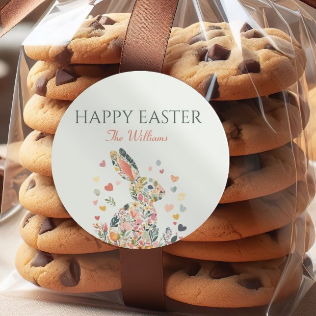 Redonda Pegatina de Pascua de conejo acuarela (Subido por el creador)