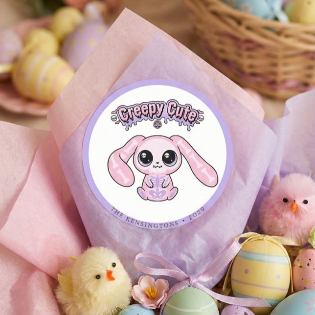 Redonda Pegatina de Pascua de conejo goth pastel espeluzna (Creepy Cute Pastel Goth Bunny Easter Sticker)