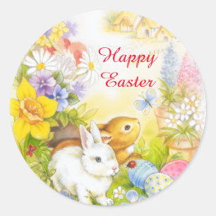 Redonda Pegatina de Pascua feliz conejito de Pascua