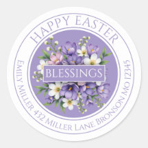 Pegatina de Pascua floral morada personalizable