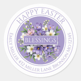 Redonda Pegatina de Pascua floral morada personalizable