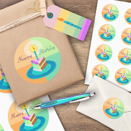 Redonda Pegatina de Pastel de Cumpleaños