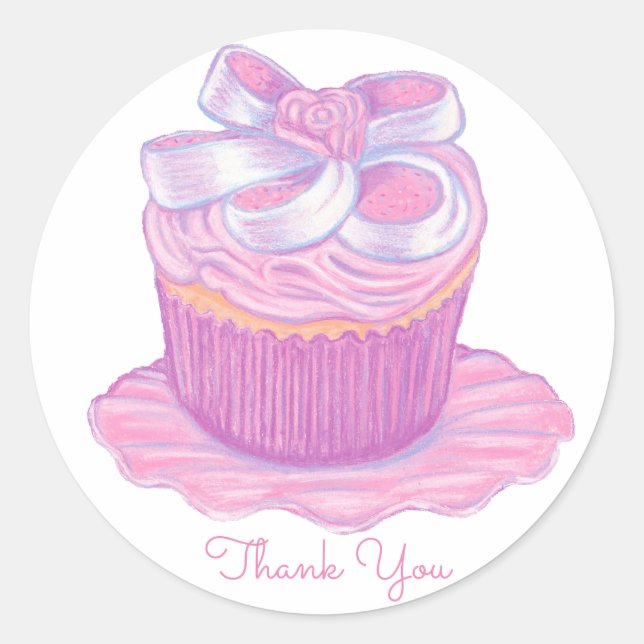 Redonda Pegatina de pastel rosado ~ Gracias (Anverso)
