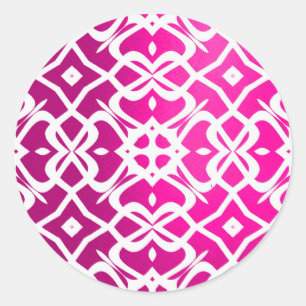 Redonda Pegatina de patrón de encaje de X metálico-Fuchsia