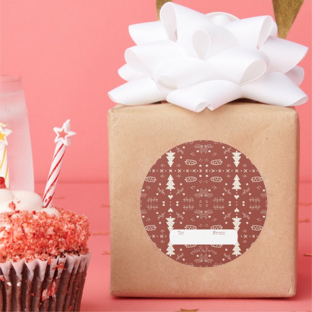 Redonda Pegatina de patrón de vacaciones - Rojo - Conjunto (Fiesta)