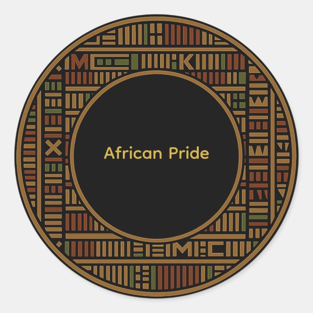 Redonda Pegatina de patrón Kente de oro africano (Anverso)