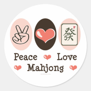 Redonda Pegatina de Peace Love Mahjong
