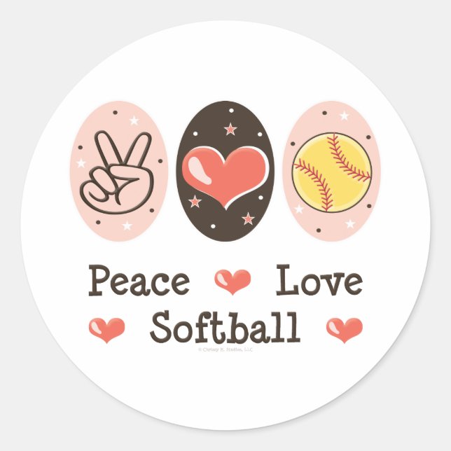 Redonda Pegatina de Peace Love Softball (Anverso)