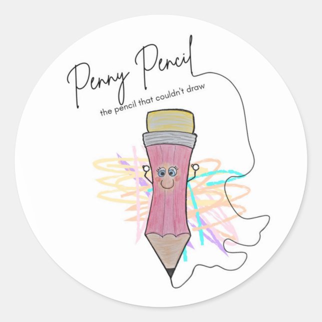 Redonda Pegatina de Penny Pencil (Anverso)