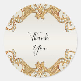 Redonda Pegatina de Perlas Blancas Ornate Gold