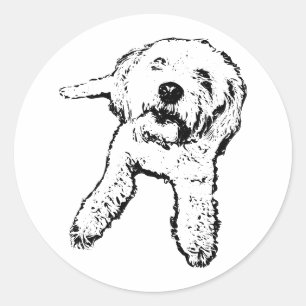 Redonda Pegatina de perrito tumbado perro negro y blanco