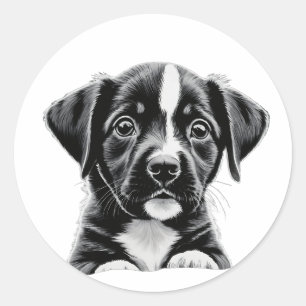 Redonda Pegatina de perro blanco y negro adorable – Perrit