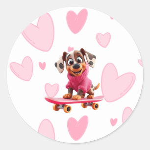 Redonda Pegatina de perro en monopatín para San Valentín