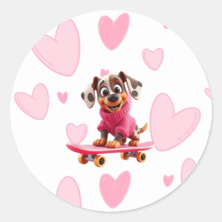 Redonda Pegatina de perro en monopatín para San Valentín