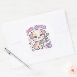 Redonda Pegatina de perro pastel Fur Mama cachorro Kawaii