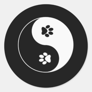 Redonda Pegatina de Perro Paws Yin Yang