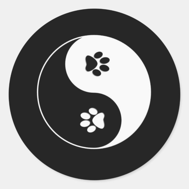 Redonda Pegatina de Perro Paws Yin Yang (Anverso)