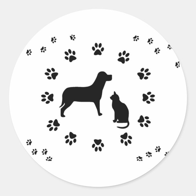 Redonda Pegatina de perros y gatos (Anverso)
