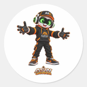 Redonda Pegatina de personaje de robot de IA futurista Axe