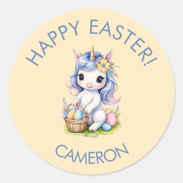 Redonda Pegatina de Personalizable de Cute Happy Easter Un (Anverso)