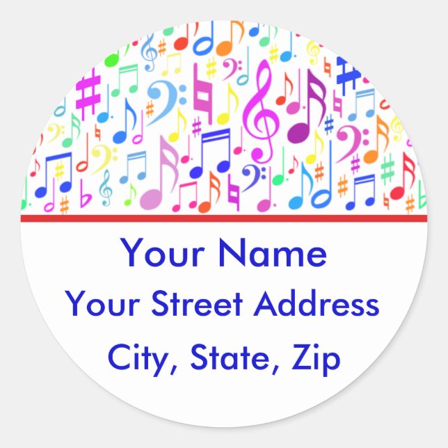 Redonda Pegatina de Personalizable de notas de música (Anverso)