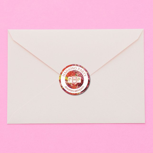 Redonda Pegatina de Personalizable Floral de Mahjong (Subido por el creador)