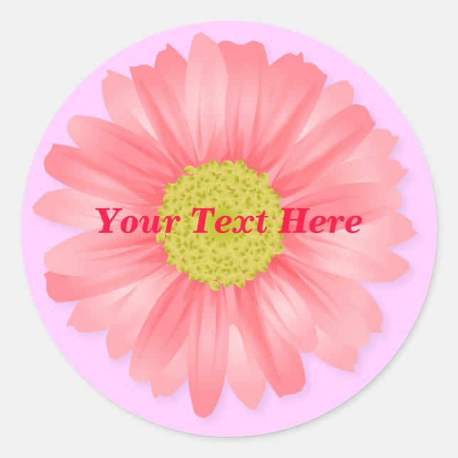 Redonda Pegatina de Personalizable Pink Gerbera Daisy (Anverso)