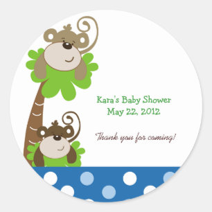 Redonda PEGATINA de Personalizado de MONKEY TIME (AZUL)