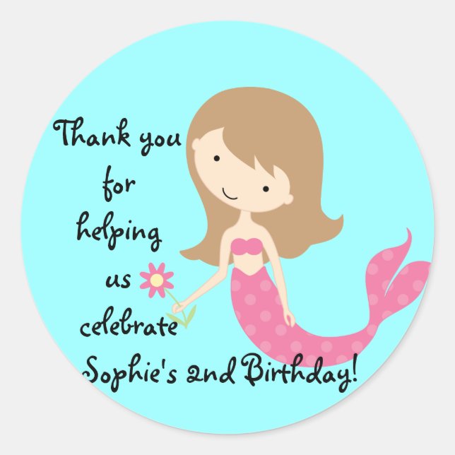 Redonda Pegatina de Personalizado de sirena rosada KRW Cut (Anverso)