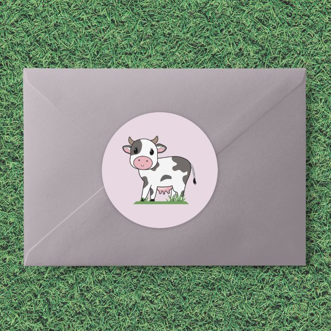 Redonda Pegatina de Personalizado de vaca cutánea (Cute Cow Cartoon Sticker)