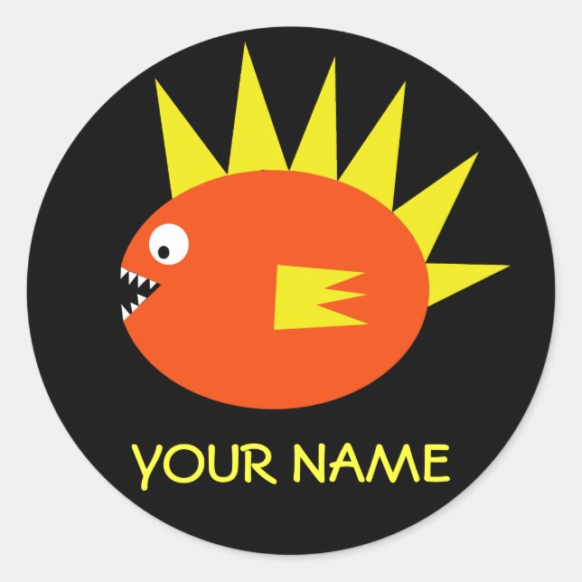 Redonda Pegatina de pescado asustado personalizado (Anverso)
