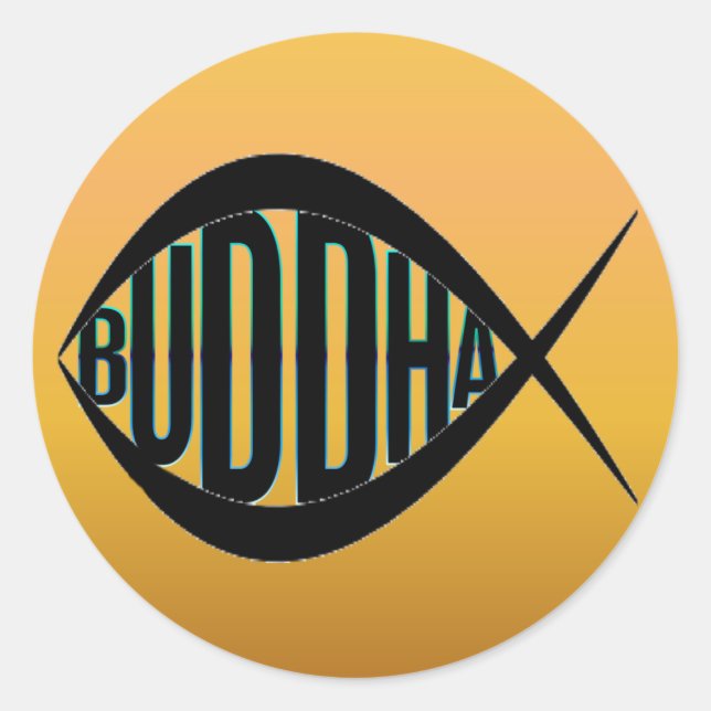 Redonda Pegatina DE PESCADO DE BUDDHA FAT (Anverso)